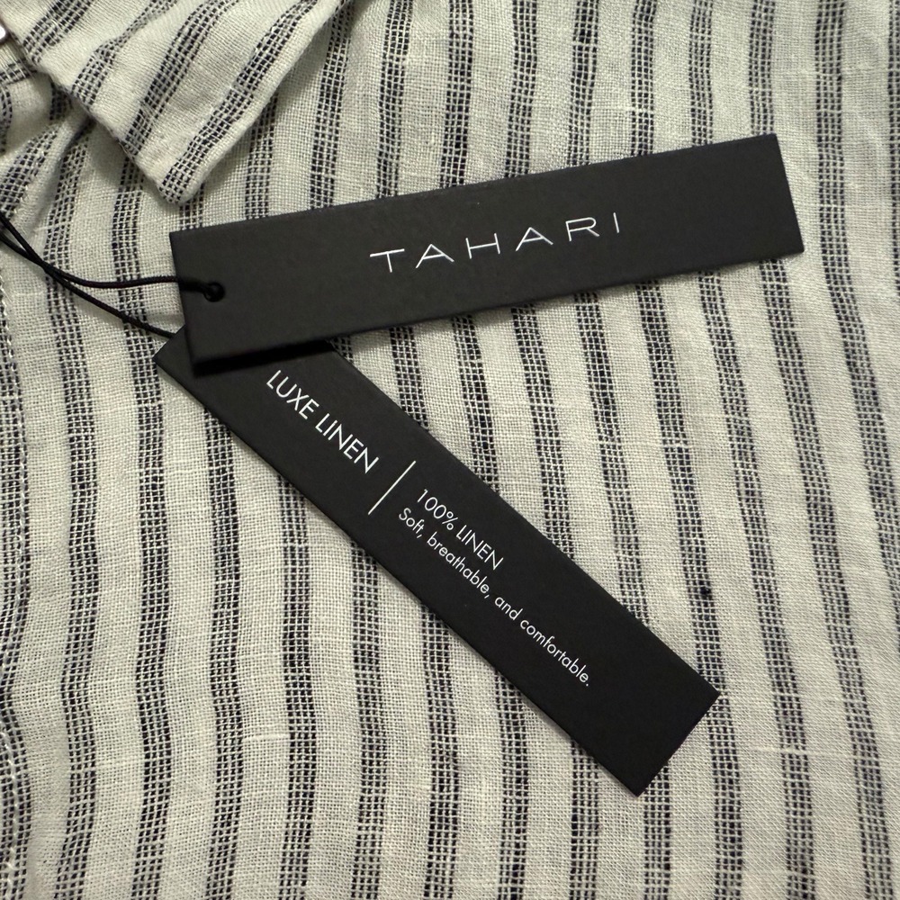 TAHARI NWT 100% Linen Stripe Button Up Boxy Cropp… - image 4